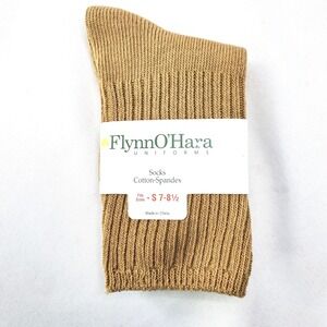 Flynn OHara Beige Crew Socks S 7-8.5 Cotton-Spandex Blend‎ Uniform Made In China